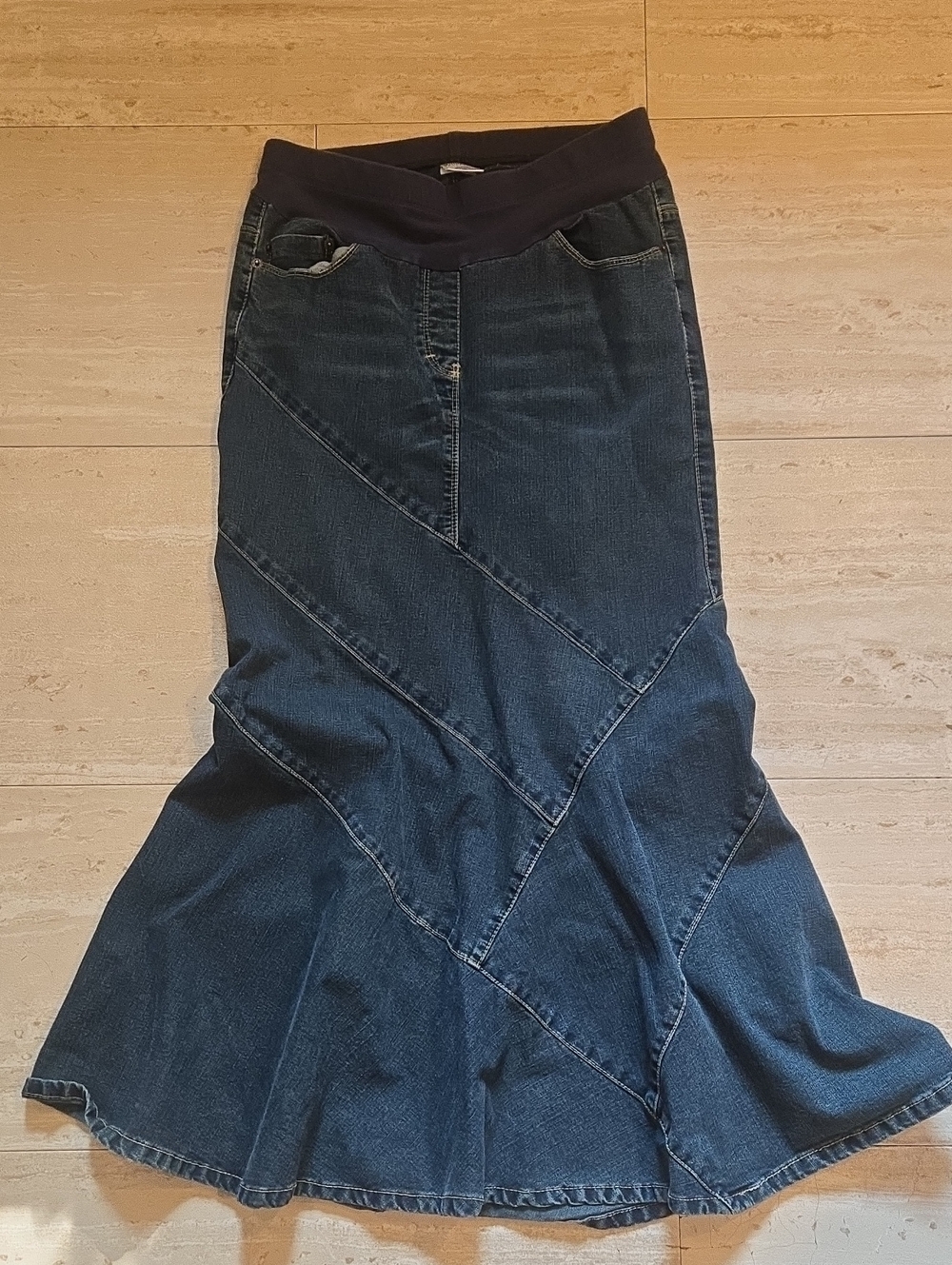 Motherhood Maternity Denim Blue Flare Maxi Jean Skirt